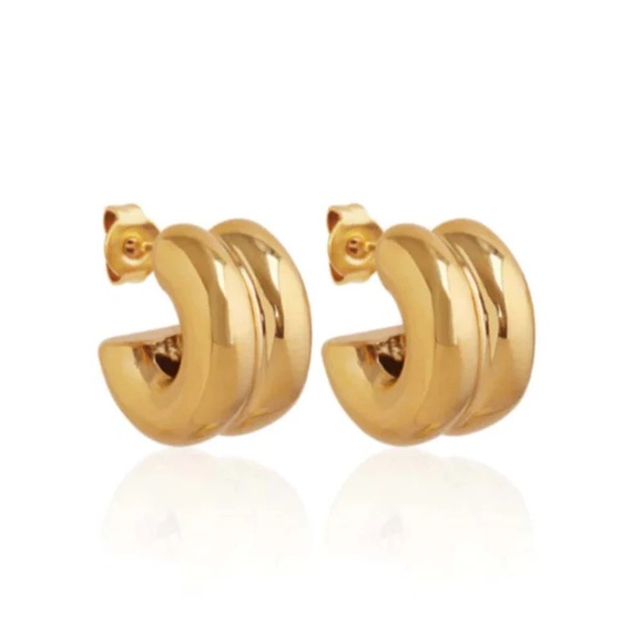 18K Gold Plated Chunky Mini Hoops*Huggie Earrings*Everyday Hoops*ML - Picture 1 of 7